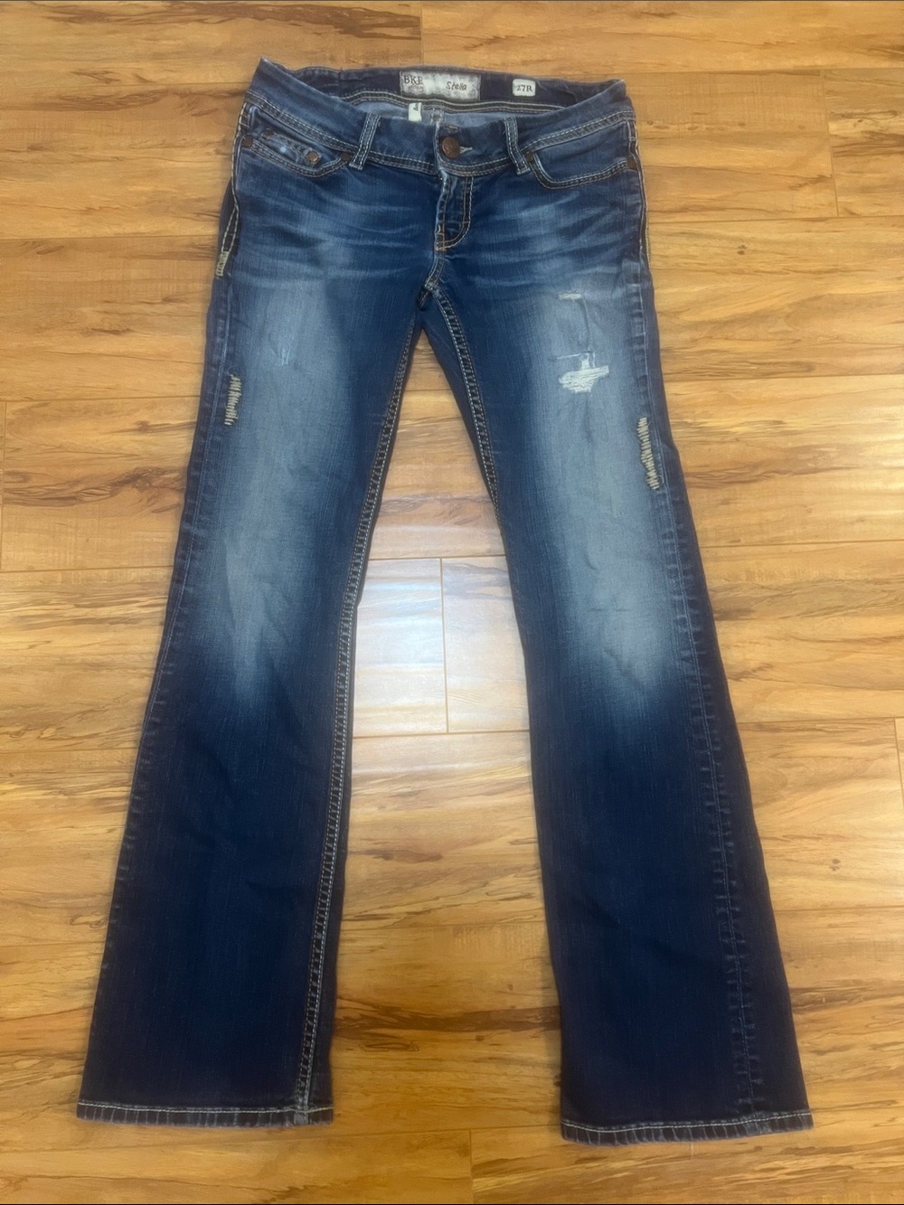 BKE Women's Stella Distressed Boot Cut Jeans